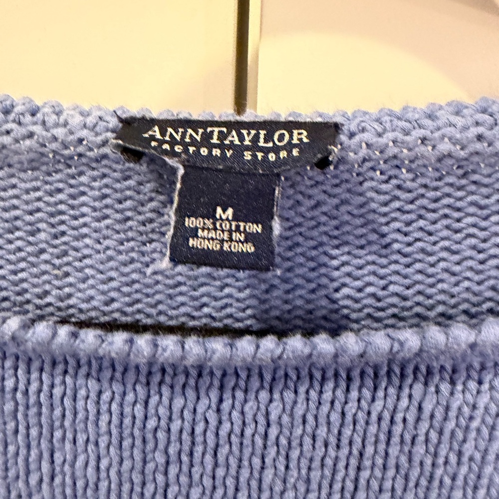 Ann Taylor Blue and White Striped Crew Neck Sweater - Picture 3 of 4